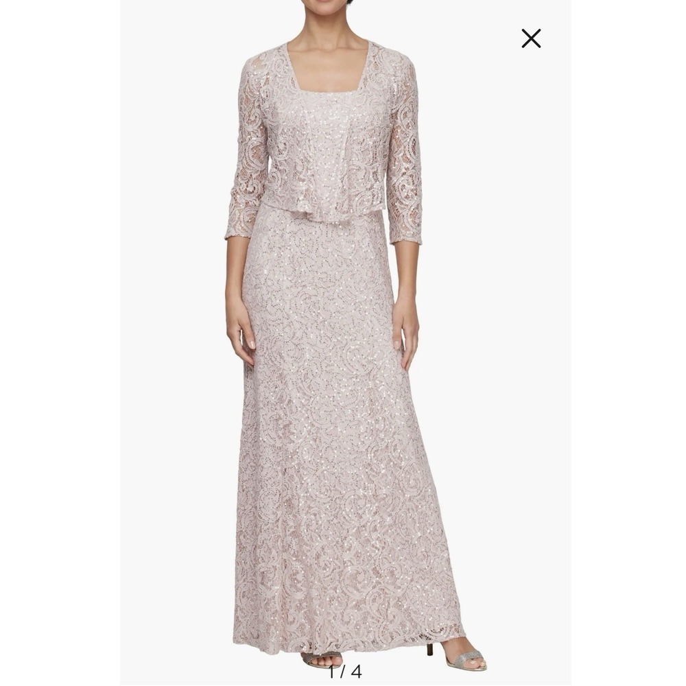 Alex evening two-piece gown  Size 8 Blush Floral Sequin NWT Msrp 229‎